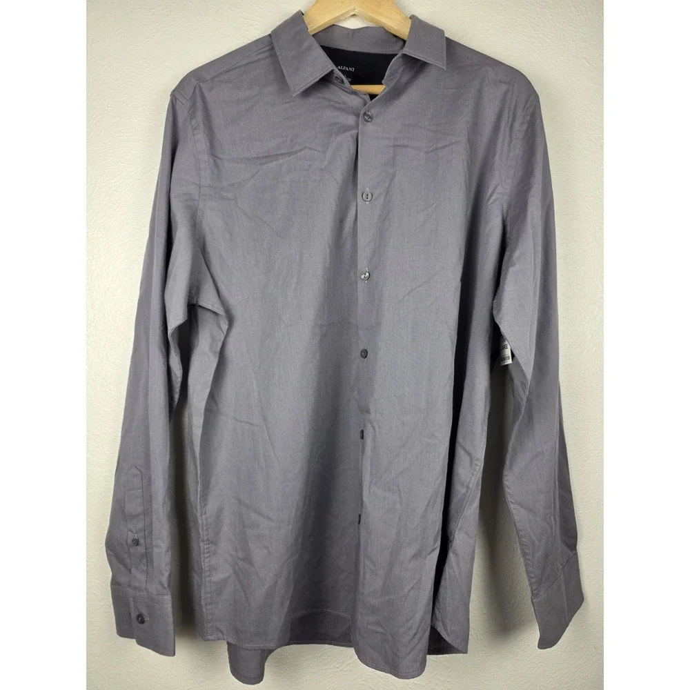 Alfani Grey Stretch Modern Solid Point Collar Shirt Men's Size Large NWT